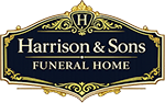 Logo of Harrison & Sons Funeral Home featuring ornate design and text.